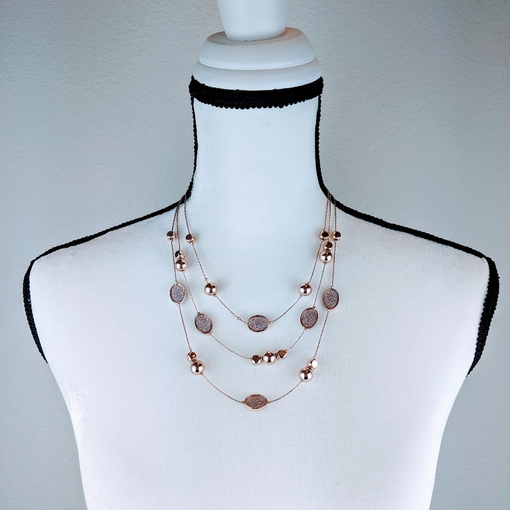 NY & Co Rose Gold & Pink Shimmer Layered Necklace